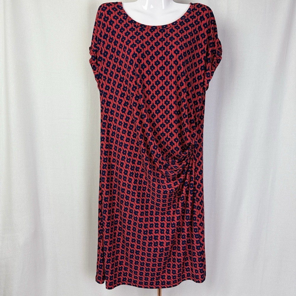Banana Republic Women's Red Geometric Ruched Front Short Sleeve Dress Size XL
